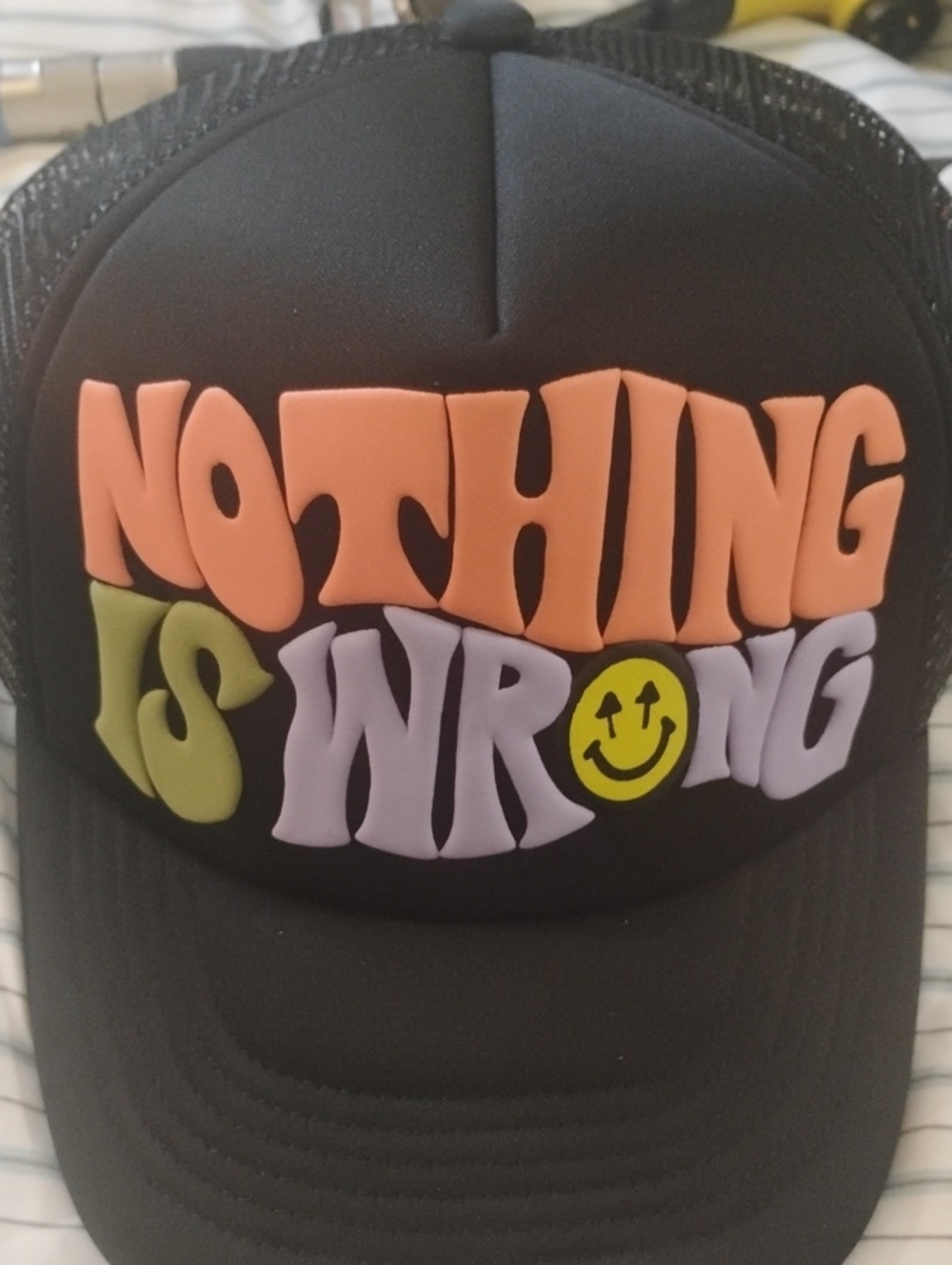 Last  One!!Black Trucker Hat with Colorful 'Nothing Is Wrong' Design